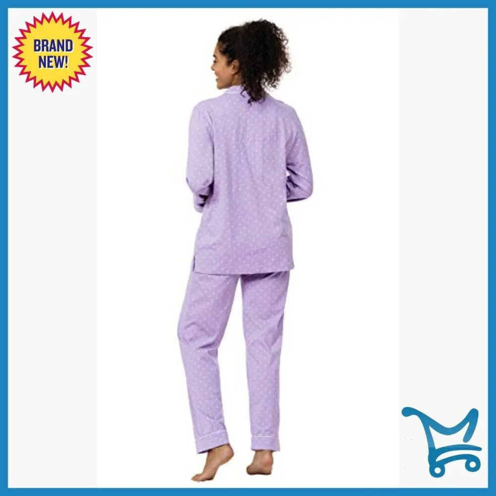 Large 100% Cotton Long Sleeve Pajama Set Relaxed Fit Pants